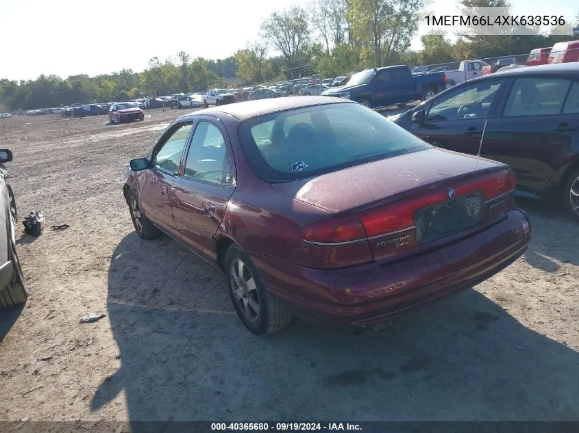 1999 Mercury Mystique Ls VIN: 1MEFM66L4XK633536 Lot: 40365680