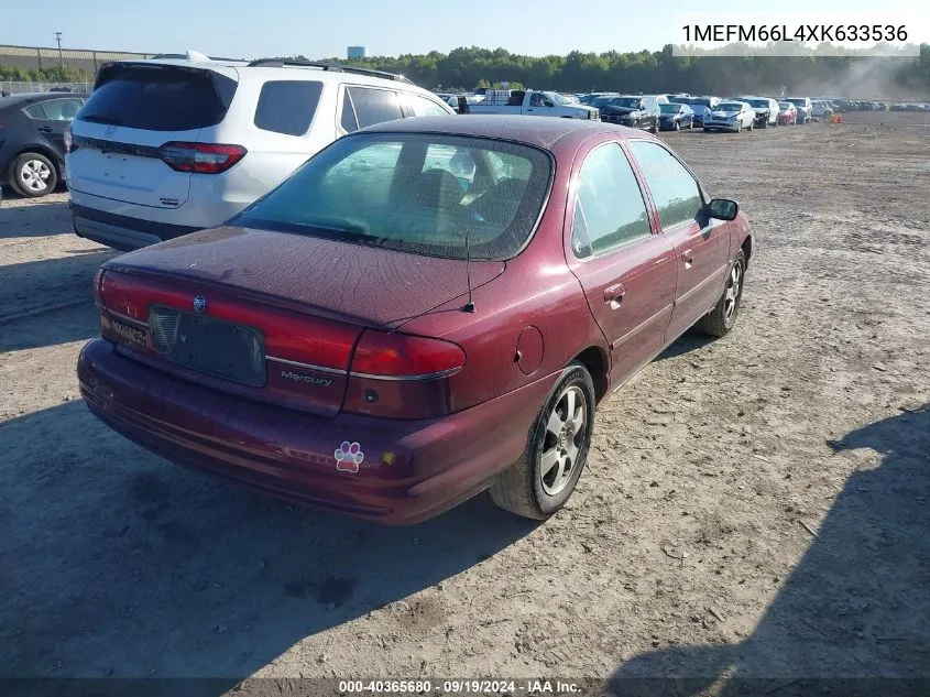 1999 Mercury Mystique Ls VIN: 1MEFM66L4XK633536 Lot: 40365680