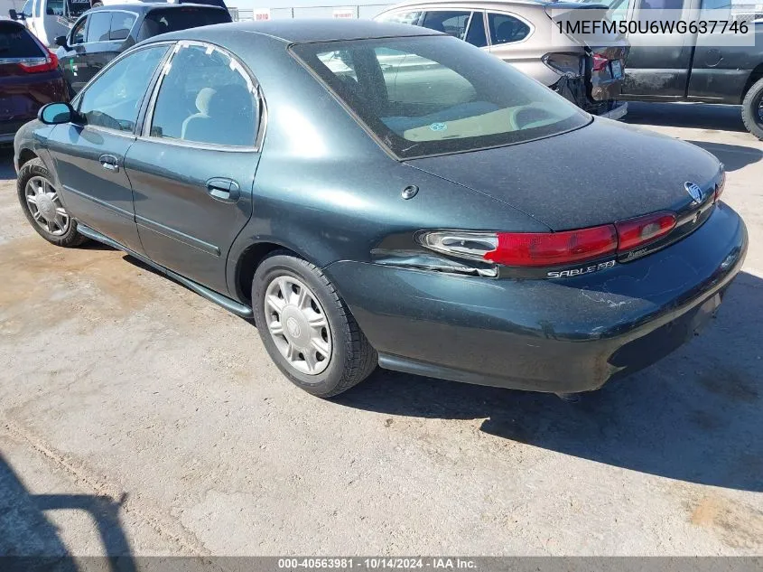 1998 Mercury Sable Gs/Ls VIN: 1MEFM50U6WG637746 Lot: 40563981