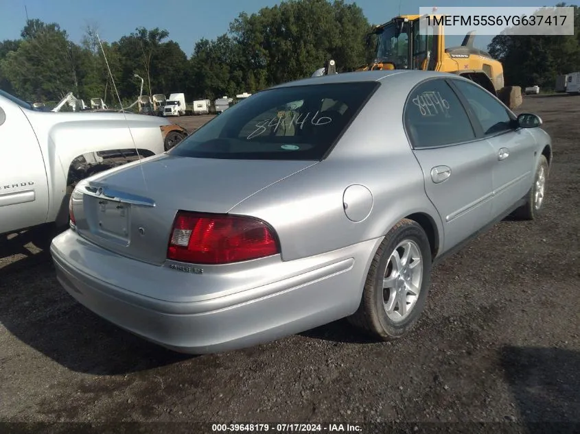 2000 Mercury Sable Ls Premium VIN: 1MEFM55S6YG637417 Lot: 39648179