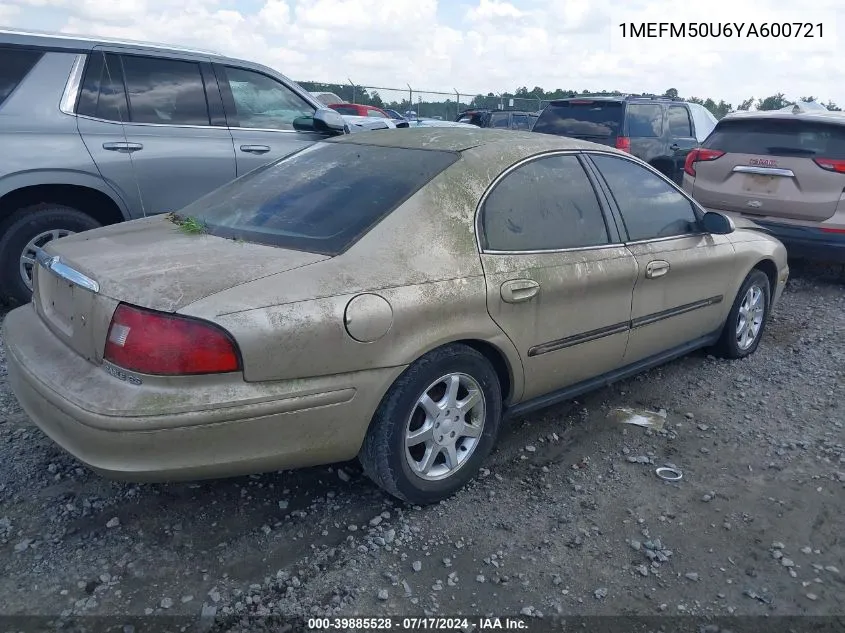 1MEFM50U6YA600721 2000 Mercury Sable Gs