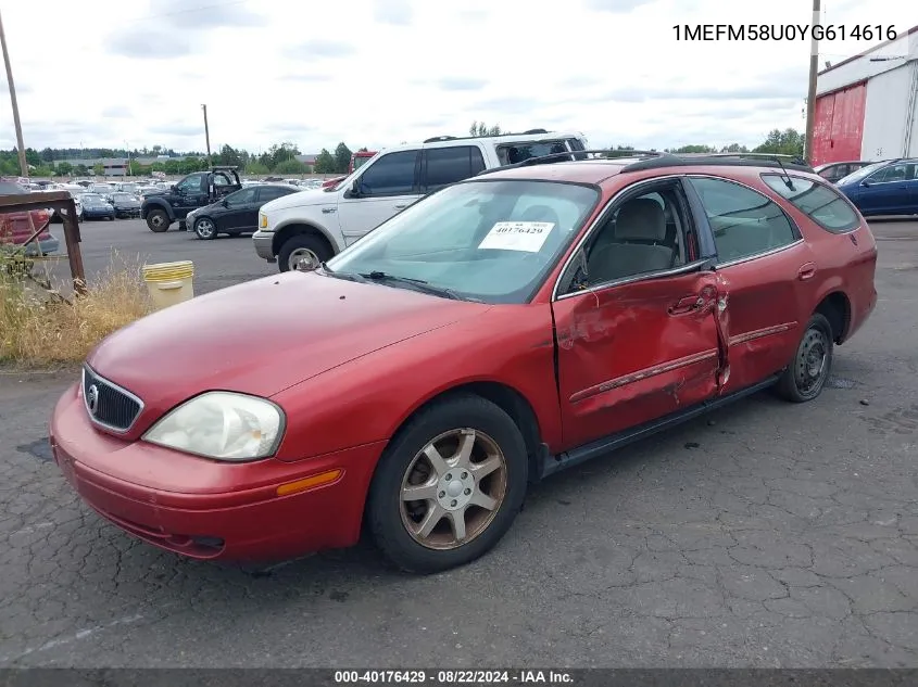 2000 Mercury Sable Gs VIN: 1MEFM58U0YG614616 Lot: 40176429