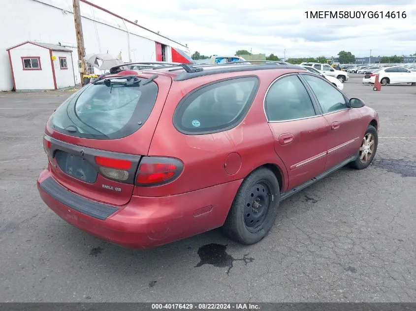 2000 Mercury Sable Gs VIN: 1MEFM58U0YG614616 Lot: 40176429