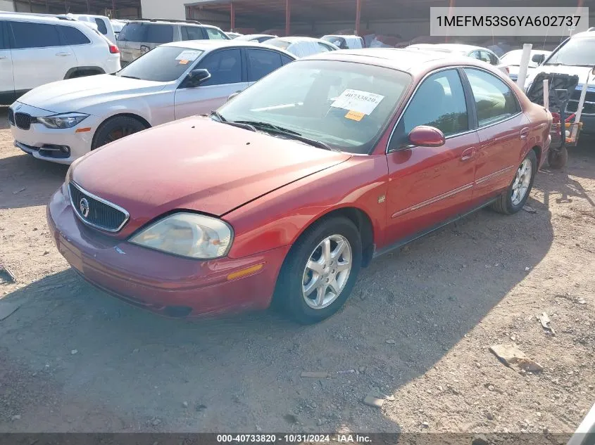 2000 Mercury Sable Ls VIN: 1MEFM53S6YA602737 Lot: 40733820