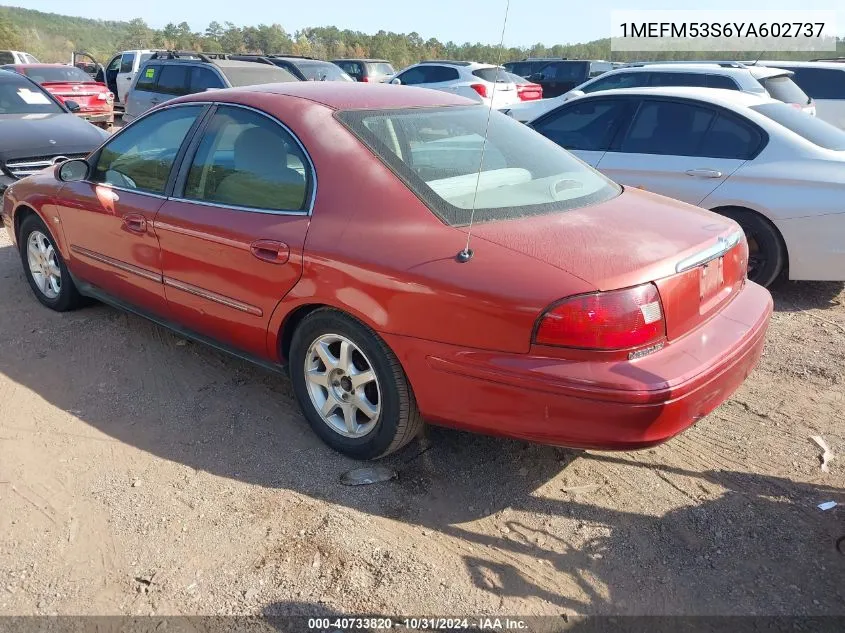 2000 Mercury Sable Ls VIN: 1MEFM53S6YA602737 Lot: 40733820