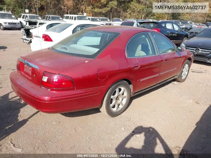 2000 Mercury Sable Ls VIN: 1MEFM53S6YA602737 Lot: 40733820