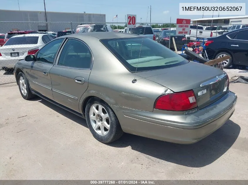 2002 Mercury Sable Gs VIN: 1MEFM50U32G652067 Lot: 39777268