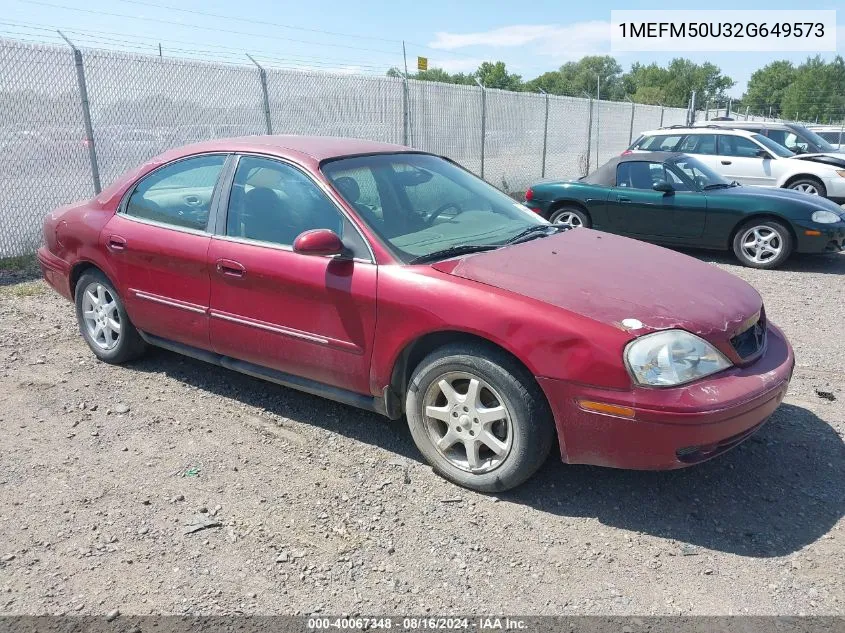 2002 Mercury Sable Gs VIN: 1MEFM50U32G649573 Lot: 40067348