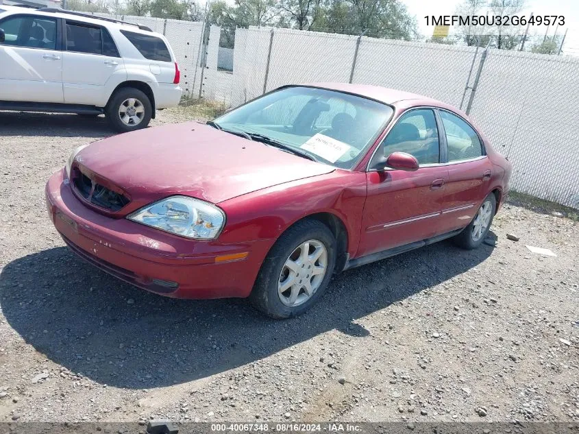 2002 Mercury Sable Gs VIN: 1MEFM50U32G649573 Lot: 40067348