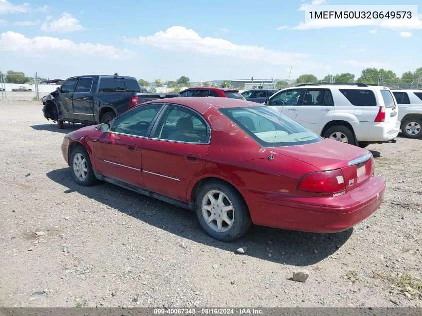 2002 Mercury Sable Gs VIN: 1MEFM50U32G649573 Lot: 40067348