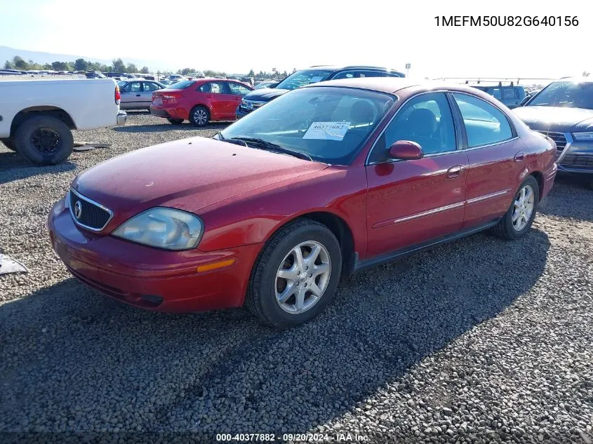 2002 Mercury Sable Gs VIN: 1MEFM50U82G640156 Lot: 40377882