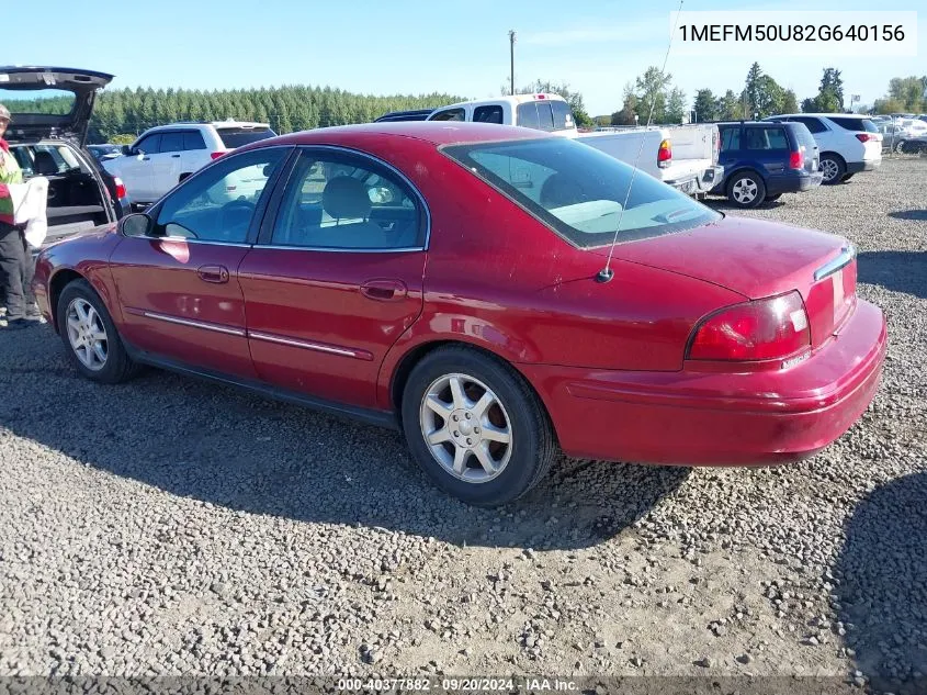 2002 Mercury Sable Gs VIN: 1MEFM50U82G640156 Lot: 40377882