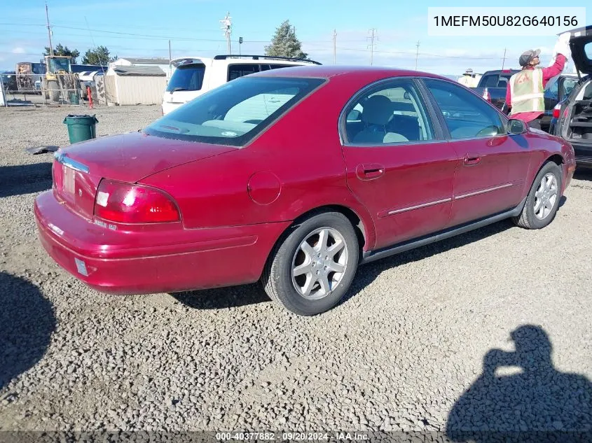 2002 Mercury Sable Gs VIN: 1MEFM50U82G640156 Lot: 40377882