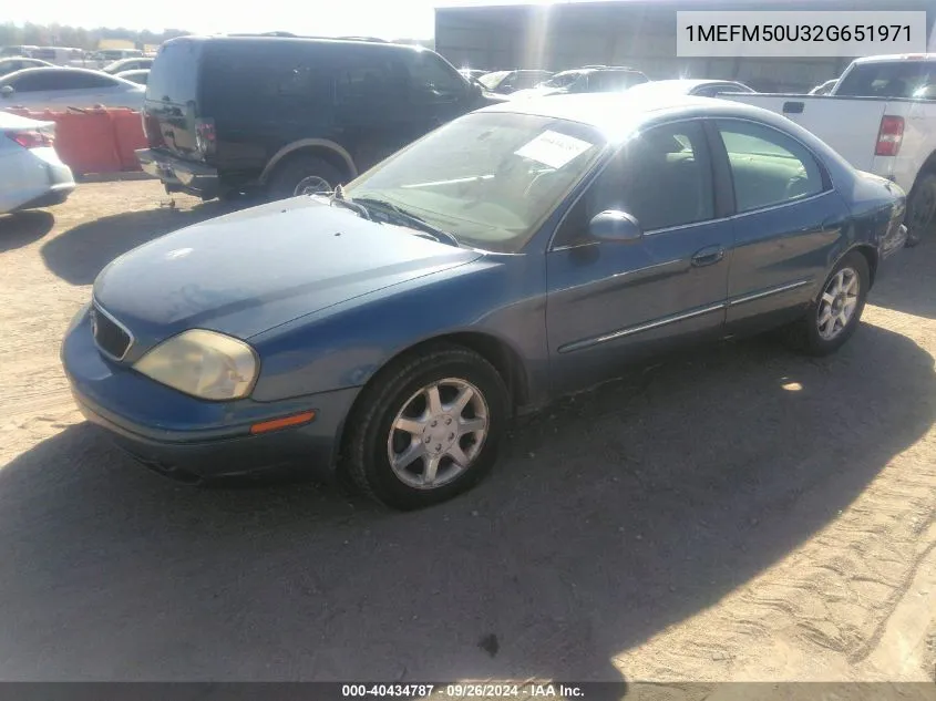 2002 Mercury Sable Gs VIN: 1MEFM50U32G651971 Lot: 40434787