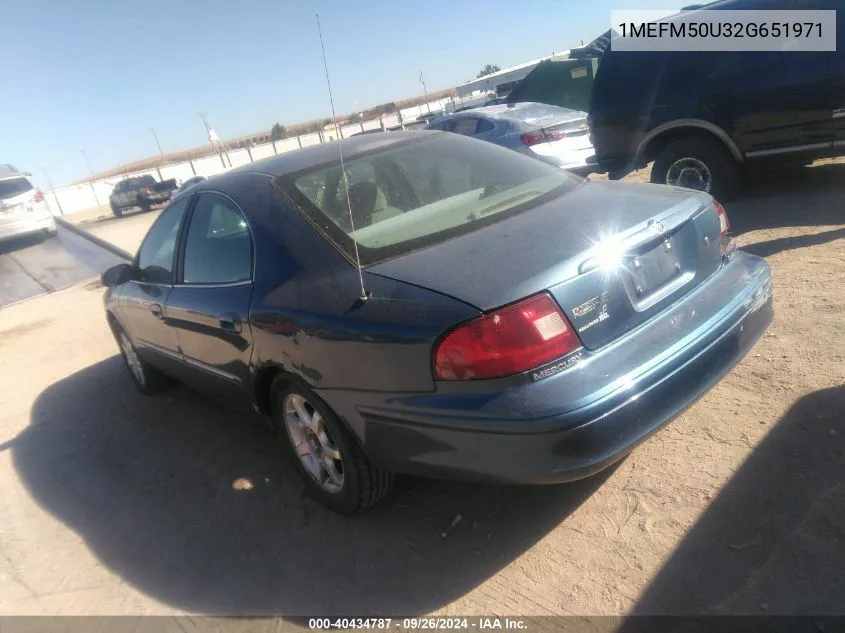 2002 Mercury Sable Gs VIN: 1MEFM50U32G651971 Lot: 40434787