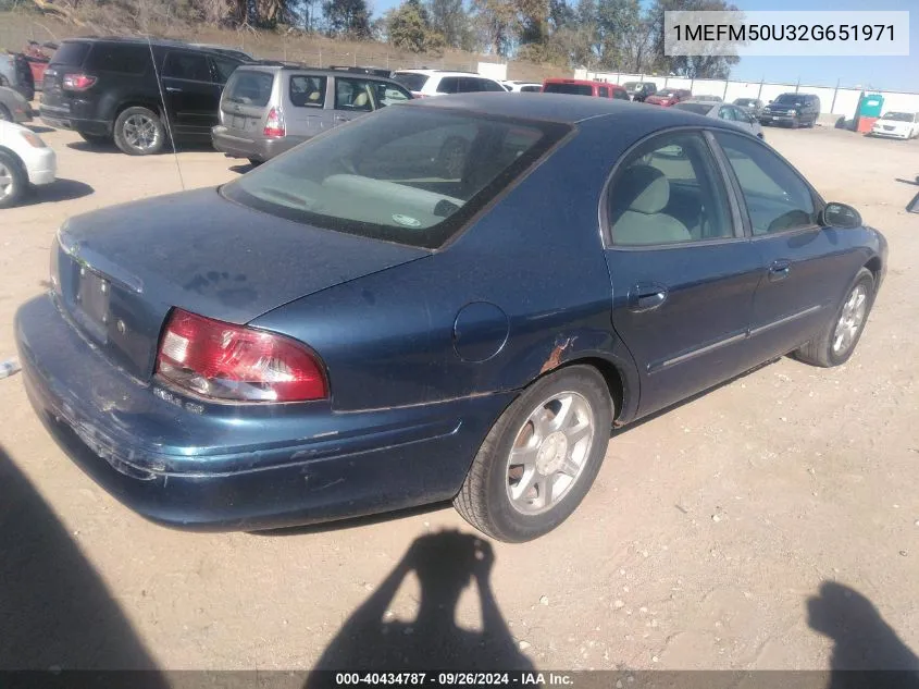 2002 Mercury Sable Gs VIN: 1MEFM50U32G651971 Lot: 40434787