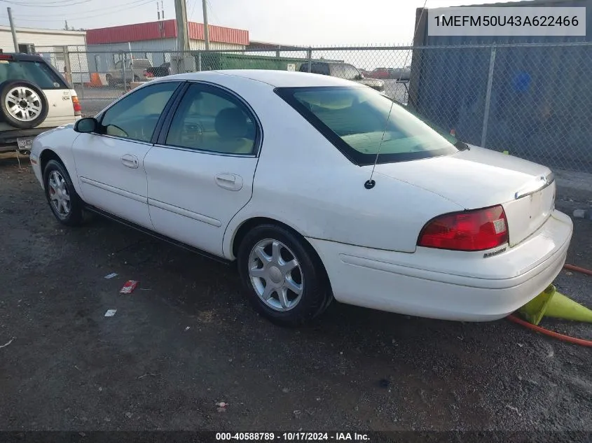 2003 Mercury Sable Gs VIN: 1MEFM50U43A622466 Lot: 40588789