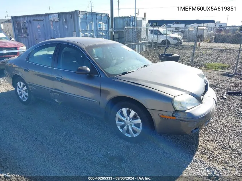 2005 Mercury Sable Gs VIN: 1MEFM50UX5A619851 Lot: 40265333