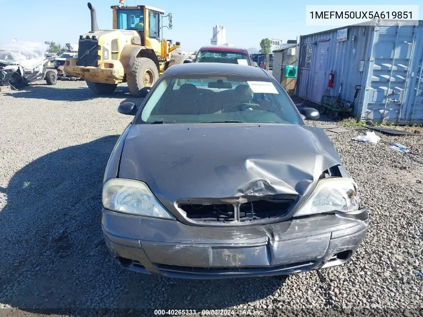 2005 Mercury Sable Gs VIN: 1MEFM50UX5A619851 Lot: 40265333