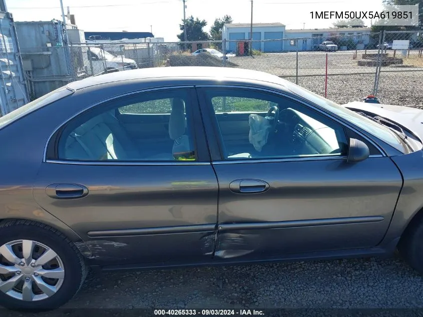 2005 Mercury Sable Gs VIN: 1MEFM50UX5A619851 Lot: 40265333