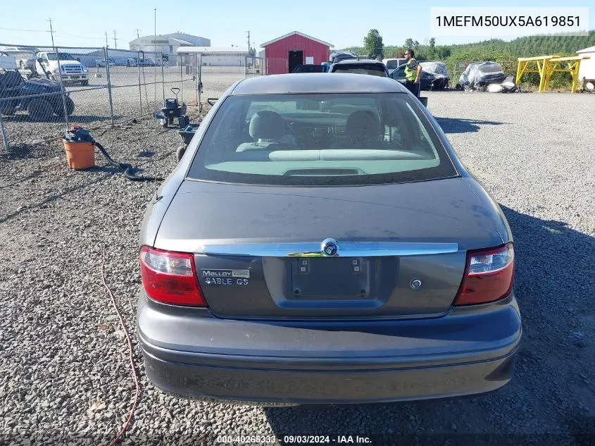 2005 Mercury Sable Gs VIN: 1MEFM50UX5A619851 Lot: 40265333