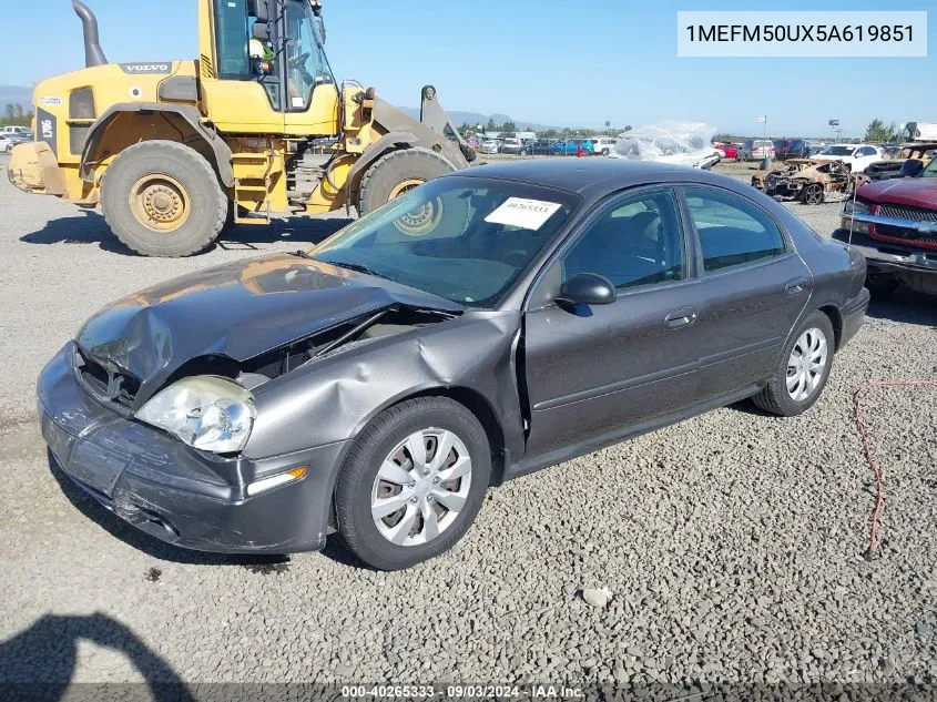 2005 Mercury Sable Gs VIN: 1MEFM50UX5A619851 Lot: 40265333