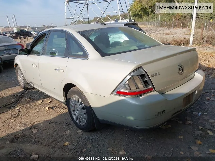 2008 Mercury Sable Luxury VIN: 1MEHM40WX8G609214 Lot: 40331142