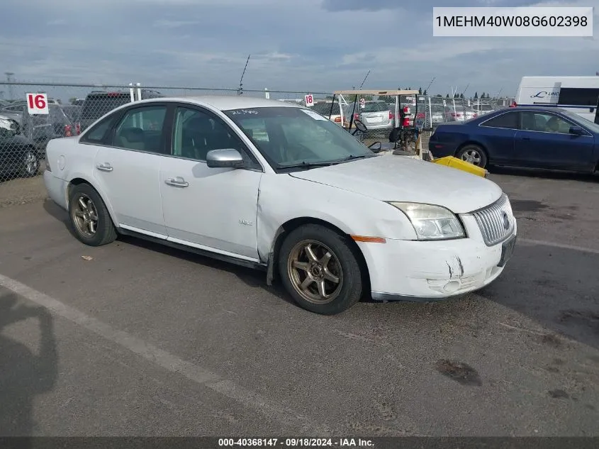 2008 Mercury Sable VIN: 1MEHM40W08G602398 Lot: 40368147