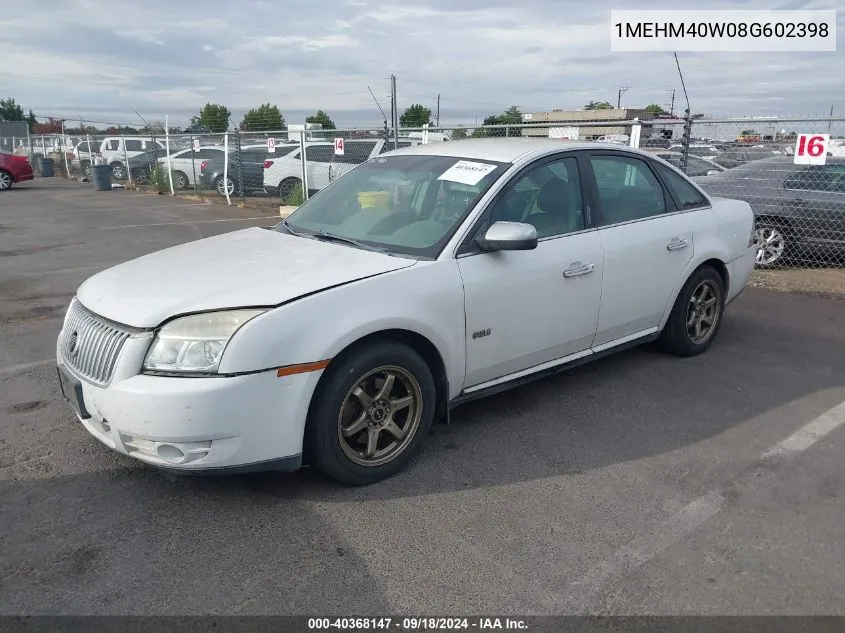 2008 Mercury Sable VIN: 1MEHM40W08G602398 Lot: 40368147