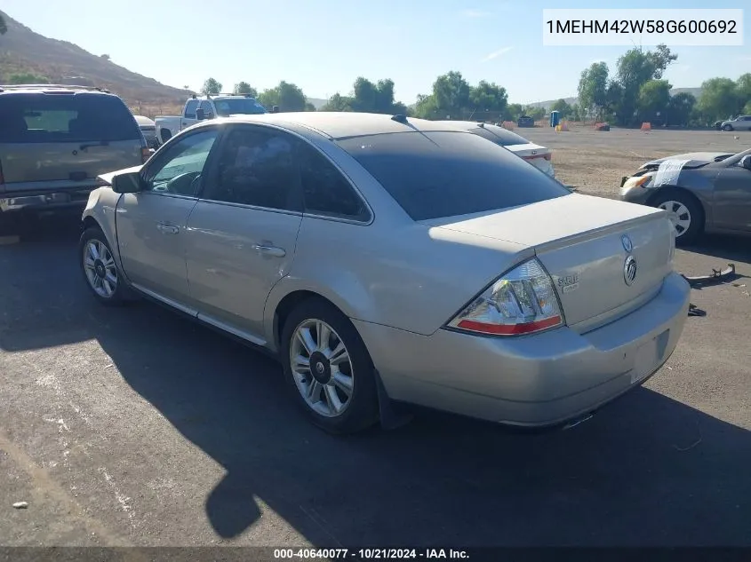 2008 Mercury Sable Premier VIN: 1MEHM42W58G600692 Lot: 40640077