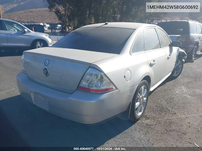 2008 Mercury Sable Premier VIN: 1MEHM42W58G600692 Lot: 40640077