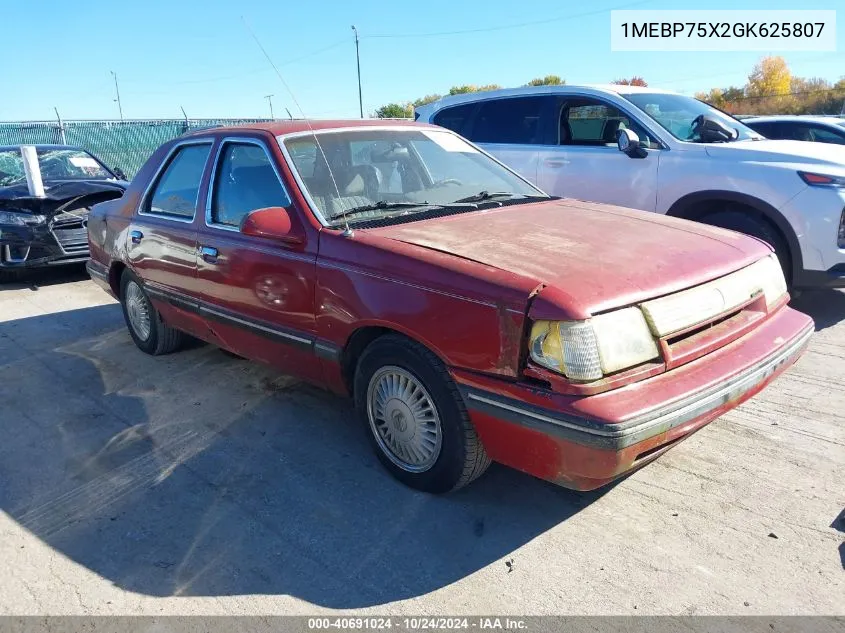 1986 Mercury Topaz Gs VIN: 1MEBP75X2GK625807 Lot: 40691024