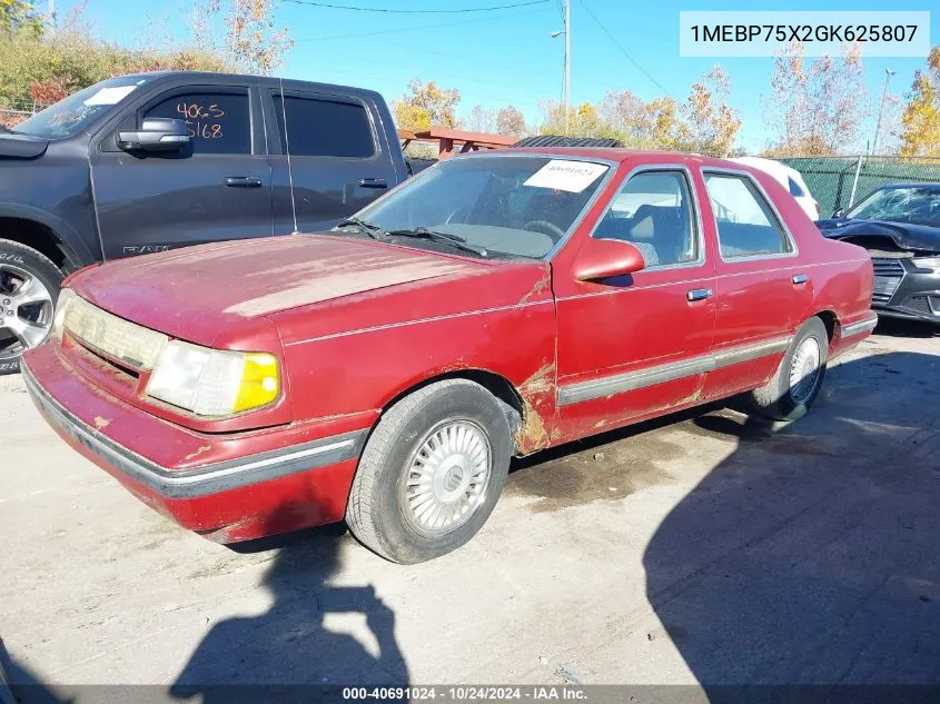 1986 Mercury Topaz Gs VIN: 1MEBP75X2GK625807 Lot: 40691024