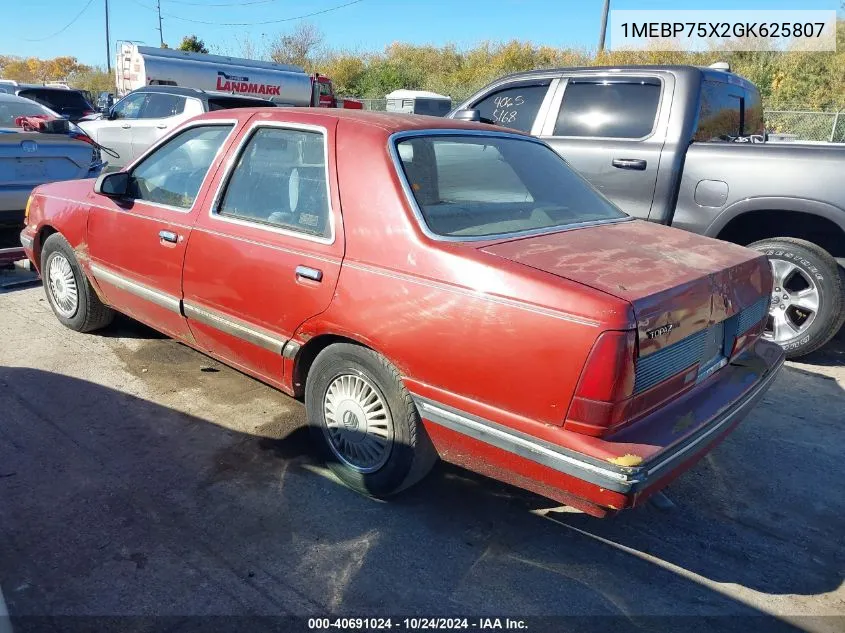 1986 Mercury Topaz Gs VIN: 1MEBP75X2GK625807 Lot: 40691024