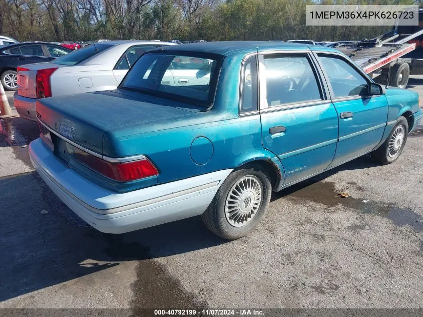 1993 Mercury Topaz Gs VIN: 1MEPM36X4PK626723 Lot: 40792199