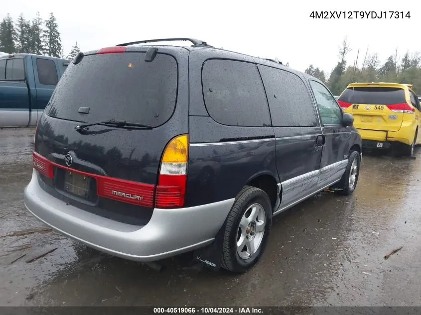 2000 Mercury Villager Sport VIN: 4M2XV12T9YDJ17314 Lot: 40519066