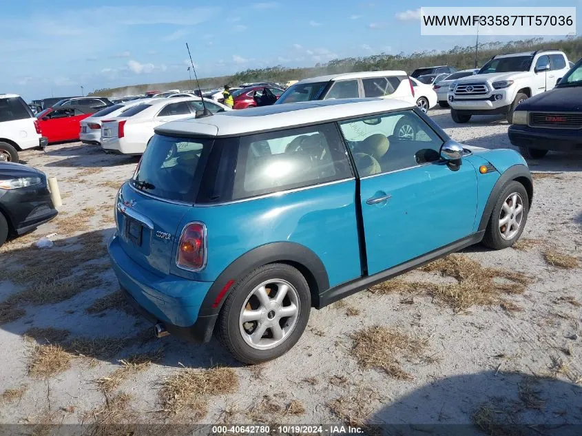 2007 Mini Cooper Hardtop Base (M6) VIN: WMWMF33587TT57036 Lot: 40642780