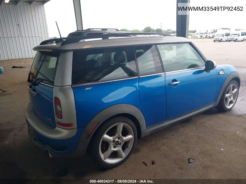 2009 Mini Cooper S Clubman VIN: WMWMM33549TP92452 Lot: 40034317