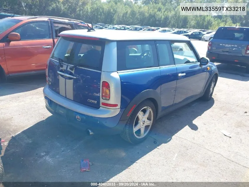 2009 Mini Cooper Clubman VIN: WMWML33559TX33218 Lot: 40402033