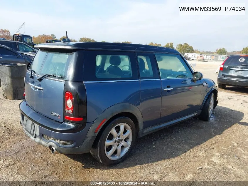 2009 Mini Cooper S Clubman VIN: WMWMM33569TP74034 Lot: 40725433