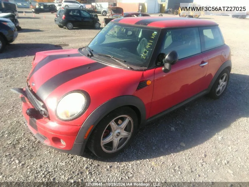 2010 Mini Cooper Hardtop VIN: WMWMF3C56ATZ27025 Lot: 12139645