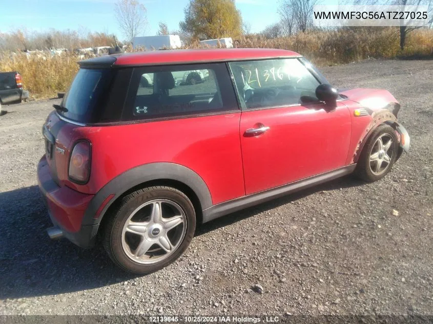 2010 Mini Cooper Hardtop VIN: WMWMF3C56ATZ27025 Lot: 12139645