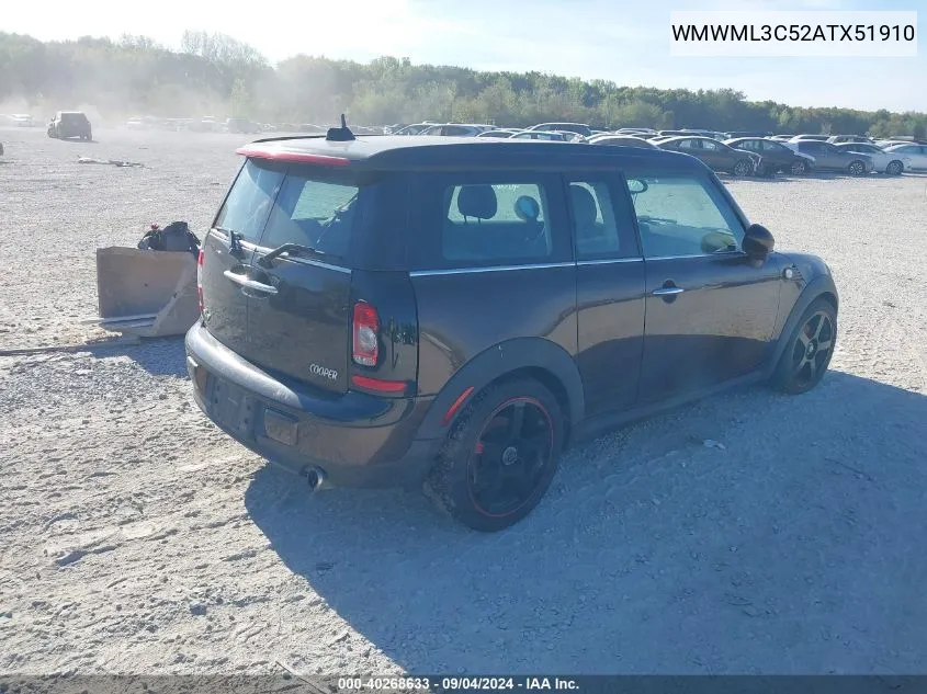 2010 Mini Cooper Clubman Base (M6) VIN: WMWML3C52ATX51910 Lot: 40268633