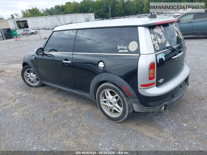 2010 Mini Cooper S Clubman VIN: WMWMM3C53ATP94536 Lot: 40363834