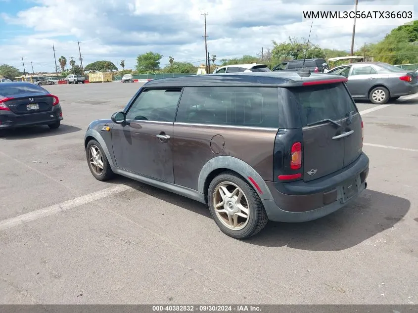 2010 Mini Cooper Clubman VIN: WMWML3C56ATX36603 Lot: 40382832