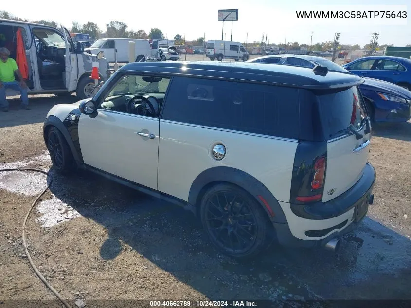 2010 Mini Cooper S Clubman VIN: WMWMM3C58ATP75643 Lot: 40662789