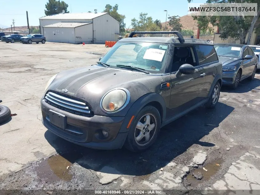 2011 Mini Cooper Clubman VIN: WMWZF3C54BT187644 Lot: 40169946