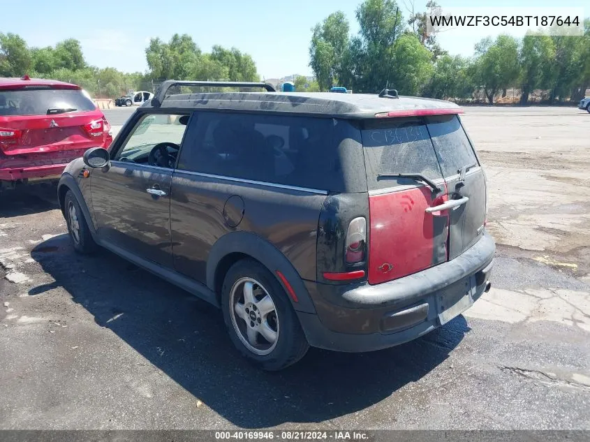 2011 Mini Cooper Clubman VIN: WMWZF3C54BT187644 Lot: 40169946