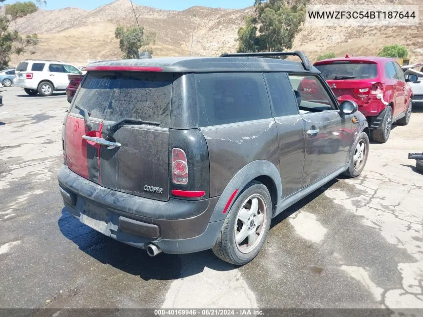 2011 Mini Cooper Clubman VIN: WMWZF3C54BT187644 Lot: 40169946