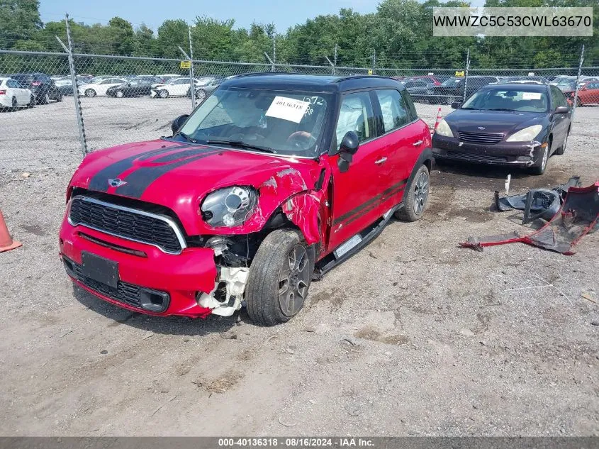 2012 Mini Cooper S Countryman VIN: WMWZC5C53CWL63670 Lot: 40136318